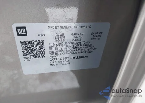 2024 Chevrolet Malibu Fwd 1Fl z USA, uszkodzony, nr VIN 1G1ZC5ST7RF228079